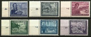 Germany (third Reich) 1944 Mnh Marginals Postal Employees Mi 888 - 893,  Sg 876 - 881