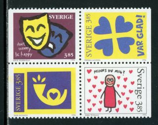 Sweden Scott 2182 - 2185 Mnh Block Greetings Stamps Cv$6,