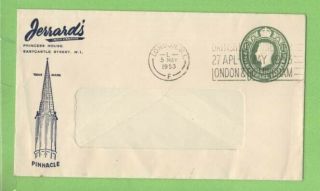 G.  B.  1953 Kgvi 1½d Postal Stat.  Advertising Env.  With Slogan Cancel
