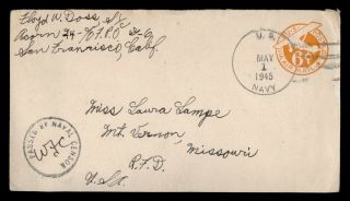 Dr Who 1945 Navy Acron 24 Airmail To Usa Wwii Censored E42935