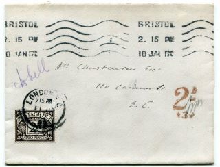 Uk Gb - Bristol 1917 Unpaid Cover To London - 2d Postage Due Applied -