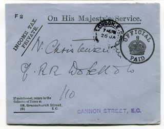Uk Gb - London - George V Era - Ohms Income Tax - Official Cover -