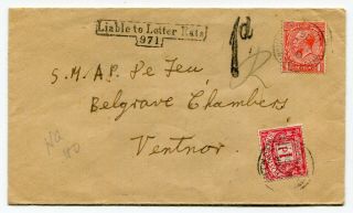 Uk Gb - Ventnor 1926 Locally Sent Cover - Liable To Letter Rate - Postage Due