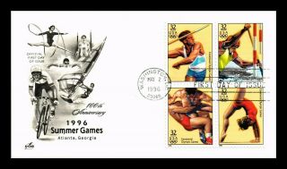 Dr Jim Stamps Us Centennial Olympics Summer Games Fdc Cover Block Of Four