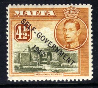 Malta 1948 - 53 Kgv1 4 1/2d Self Government 1947 Ovpt Umm Sg 241 (t394)