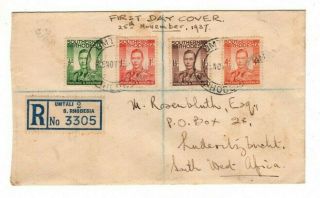 1937 Southern Rhodesia - South West Africa Registered Cover 1/2,  1,  1 1/2,  4