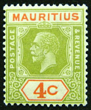 Mauritius Stamp 1921 - 34 4c King George V Scott 182 Sg226 Og Lh