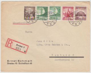 Germany Dr 1938 (28.  7. ) Reg.  Cover Breslau Incl.  Cpl.  Set Mi 665/8