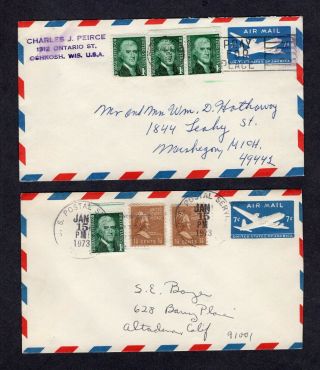 Lot 2 Old 1958 Air Mail 7c Pse Envelope Covers Uc26 Uprated W/6 Stamps 1969/73