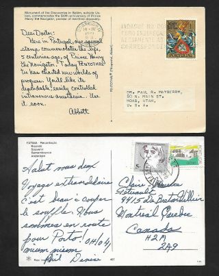 Portugal " Dear Doctor " 1960 Postcard To Utah & 1990 Fatima Postcard To Canada