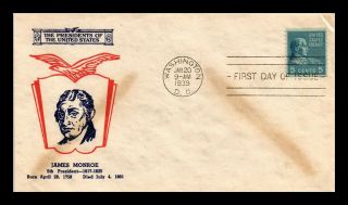 Dr Jim Stamps Us James Monroe Presidential Series Coil Fdc Cover Scott 845