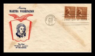 Dr Jim Stamps Us Martha Washington Presidential Series Coil Fdc Cover Pair
