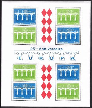 Monaco 1984,  25th Anniversary Of Euro Post And Telecom Conference,  8 Stamp Sheet