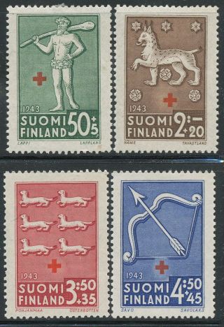 Finland 1943 Mnh Full Set (4) - Red Cross - Coat Of Arms - Scott B54 - 57