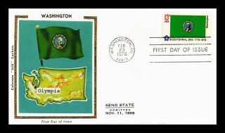 Dr Jim Stamps Us Washington Bicentennial Era State Flags Fdc Cover Colorano Silk