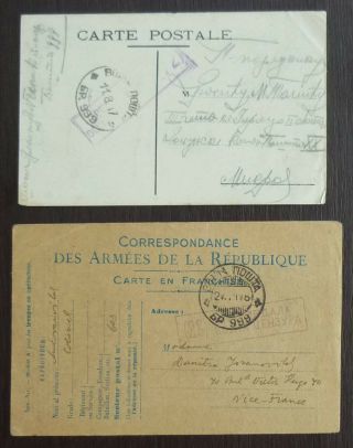 France Wwi Serbia Greece - 2 Censored Postal Cards Frankreich Yugoslavia J19