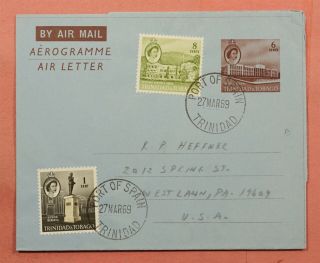 Dr Who 1969 Trinidad & Tobago Uprated Aerogramme Port Of Spain To Usa 118430