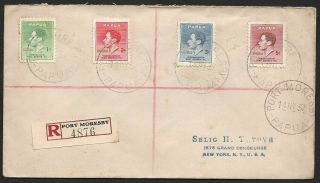 Papua 1937 Kgvi Coronation Registered Cover Port Moresby To Usa