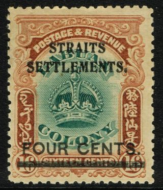 Sg 145 Straits Settlements 1906 - 4c On 16c Green & Brown -