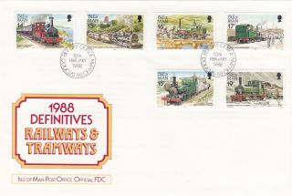 (18002) Gb Isle Of Man Fdc Train Definitives 10 February 1988