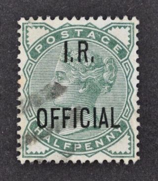 Qv,  1882,  1/2d.  Deep Green Ir Official Value Sg O1,  Cat 60.