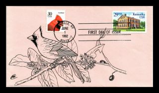 Dr Jim Stamps Us Kentucky Statehood Cardinal Fdc Cover Combo Scott 2636