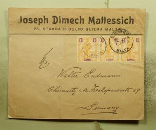 Dr Who 1923 Malta Pair Sliema To Germany E69484