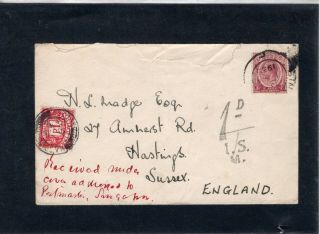 Great Britain 1935 Underpaid Cover South Africa To Uk Postage Due Applied