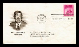 Dr Jim Stamps Us Will Rogers Cachet First Day Of Issue Cover Scott 975