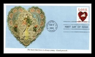 Us Cover Love Heart Flowers Dove Bird Greek Proverb Quote All Over Fdc