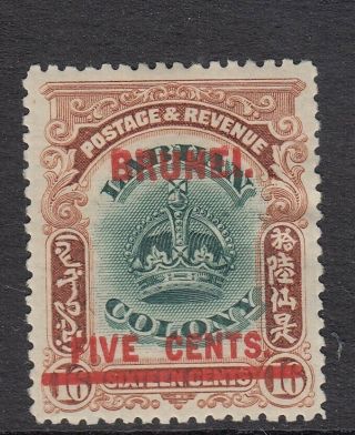 Brunei 1906 5c On 16c Green & Brown Sg16 Mtd