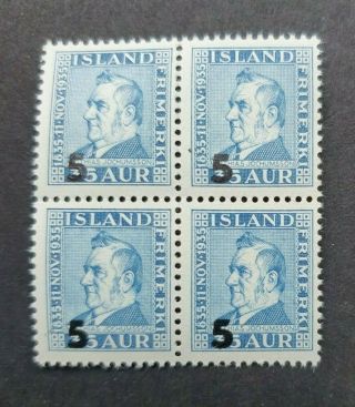 1935 Surch 5 Aur Block Of 4 Vf Mnh Iceland Island Islande B186.  7 Start 0.  99$