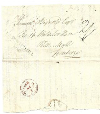 Pre - Stamp Cover Lostwithiel To London March 3rd 1820 Insurance Query Form.