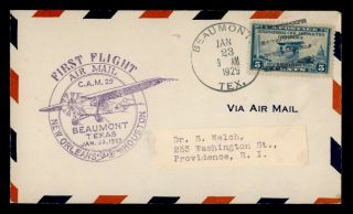 Dr Who 1929 Beaumont Tx First Flight Air Mail Cam 29 C131089