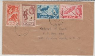 Sarawak 1957 Qe Ii Cover To Usa Affixed 1955 2c 4c 6c & 8c Stamps