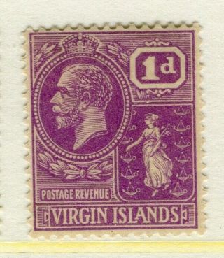 British Virgin Islands; 1920s Early Gv Issue Fine Hinged 1d.  Value