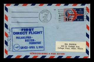 Us Cover First Direct Flight Boston Frankfurt Air Mail Letter Signed