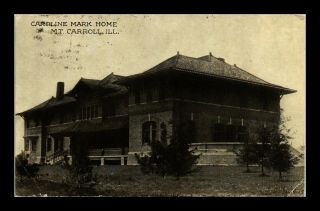 Dr Jim Stamps Us Caroline Mark Home Mt Carroll Illinois Postcard 1911