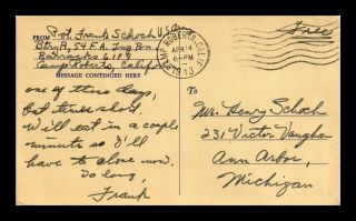 Us Postal Card Wwii Uso Camp Roberts California Army Frank 1943