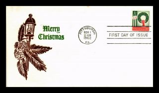 Dr Jim Stamps Us Merry Christmas Candles Wreath First Day Cover Scott 1205
