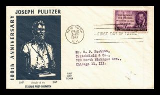 Us Covers Joseph Pulitzer 100th Anniversary Fdc St Louis Post Disptach