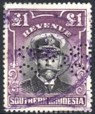Southern Rhodesia Revenue 1924 £1 Purple & Black,  Barefoot 4,