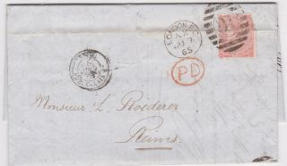 Great Britain - 1865 4d Dull Vermillion On London Entire Cover To Reims,  France