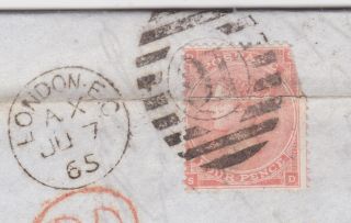 Great Britain - 1865 4d dull vermillion on London entire cover to Reims,  France 4