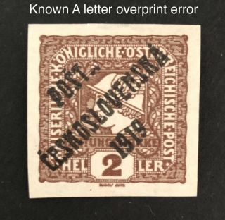 Czechoslovakia 1919,  Stamp Overprint Error,  Mh