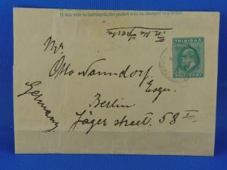 Trinidad Old Wrapper Cover 1905 Port Of Spain To Berlin Half Penny (n8/77)
