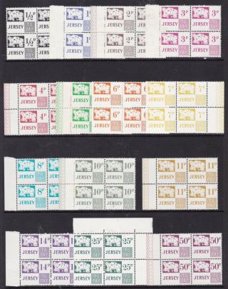 Jersey 1971 - 75 Postage Due Set In Marginal Blocks Of Four,  Unmounted