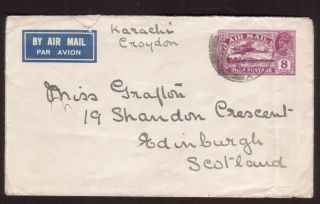 India 1930 8 Annas Airmail Postal Stationary Cover To Scotland Via Karachi