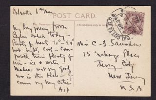India 1929 Post Card To The Usa Jain Temple Calcutta