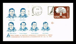 Dr Jim Stamps Us Space Shuttle Astronaut Candidates Press Event Cover 1976